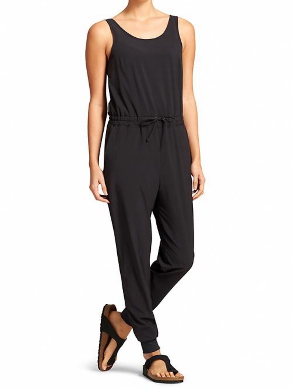 Athleta Crossback Black Sleeveless Drawstring Jumpsuit